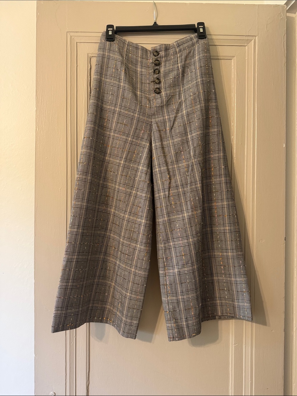 High-Waist Plaid Wide-Leg Pants - Gray